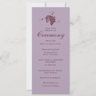Programa de Boda con Monograma de Uva Lila