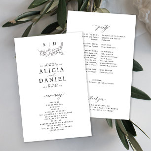 Programa de boda con monograma en blanco y negro e