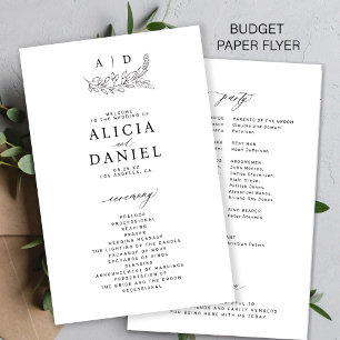 Programa de boda con monograma en blanco y negro e