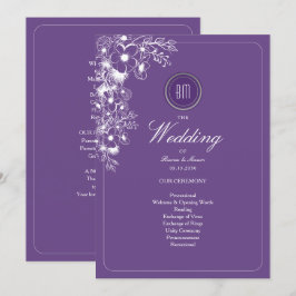 Programa de Boda con Monograma Floral Púrpura
