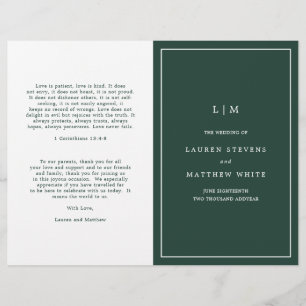 Programa de Boda con Monograma Simple Verde Bosque