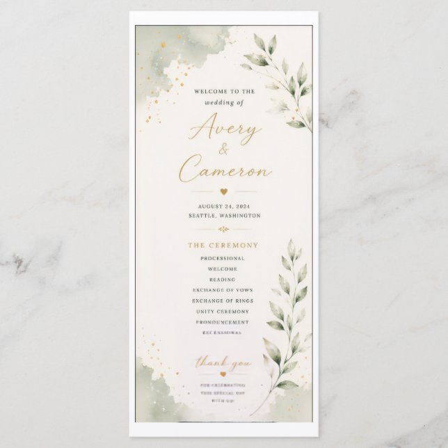 Programa de Boda con Nubes y Hojas (Anverso)