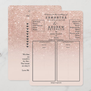 Programa de boda con ombre rosa dorado falso brill
