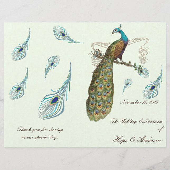 Programa de Boda con Plumas de Pavo Real (Anverso)