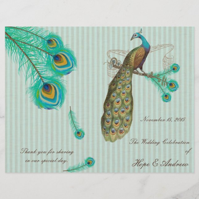 Programa de Boda con Plumas de Pavo Real 2 (Anverso)