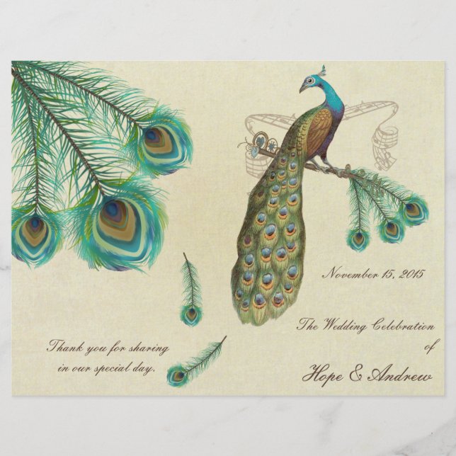 Programa de Boda con Plumas de Pavo Real 2 (Anverso)