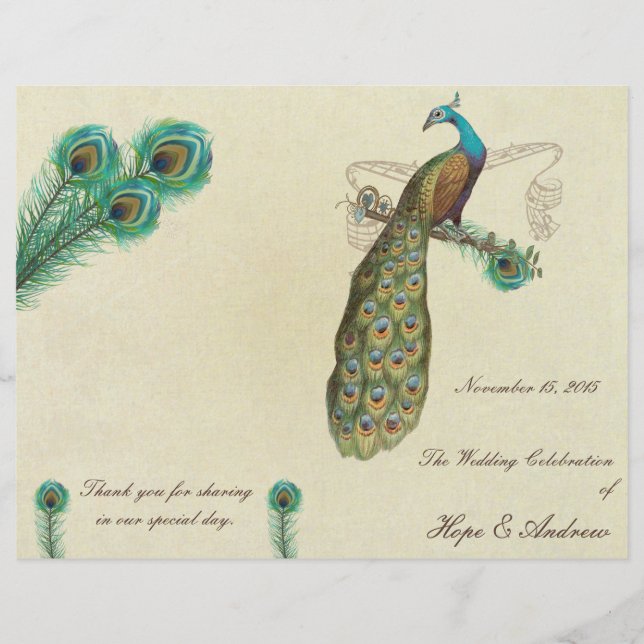 Programa de Boda con Plumas de Pavo Real 3 (Anverso)