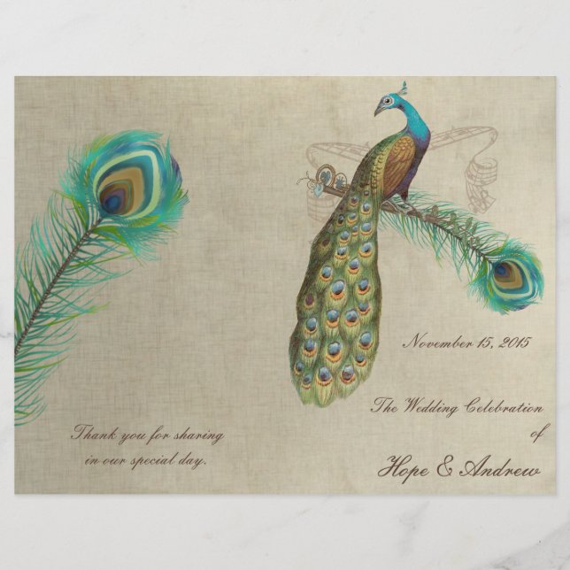 Programa de Boda con Plumas de Pavo Real 4 (Anverso)