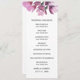 Programa de Boda con Ramo de Acuarela Floral Púrpu