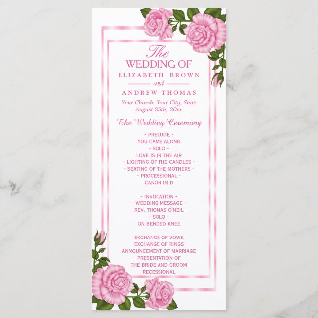 Programa de Boda con Ramos de Esquina Rosados Lind (Anverso)