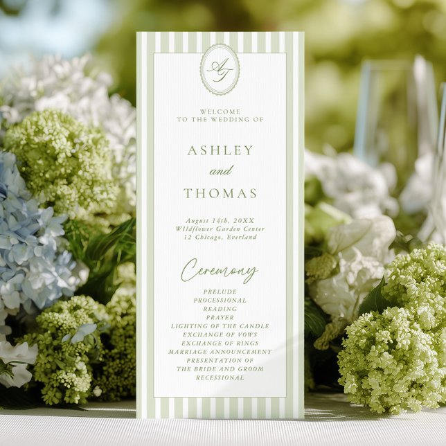 Programa de Boda con Rayas Verde Salvia (Subido por el creador)