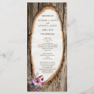 Programa de Boda con Rodaja de Árbol y Flores