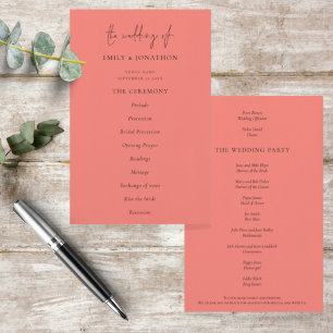 Programa de Boda con Rosa de Coral Elegante de PAP
