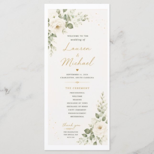 Programa de Boda con Rosas Blancas (Anverso)