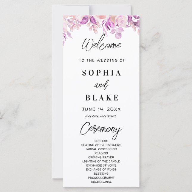 Programa de Boda con Rosas Rosadas y Verdor (Anverso)