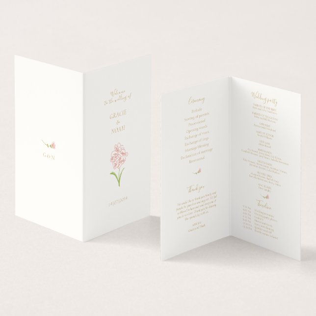 Programa de Boda con Tarjeta Doble de Marfil Rosa  (Interior y exterior)