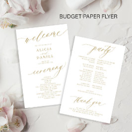 Programa de boda con tipografía dorada romántica e