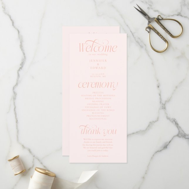 Programa de Boda con Tipografía Moderna Melocotón (Anverso/Reverso In Situ)