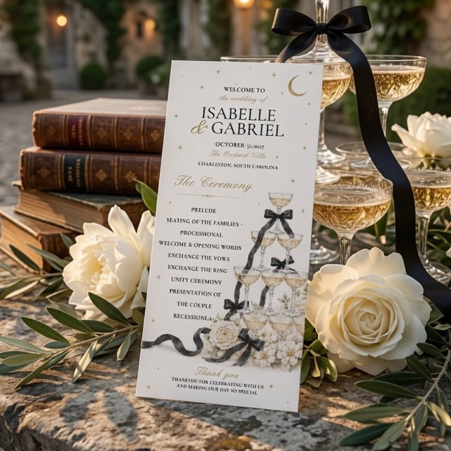 Programa de Boda con Torre de Champán de Lazo Negr (Subido por el creador)