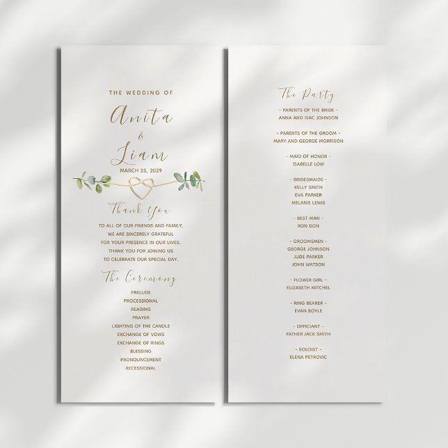 Programa de Boda con Verde Elegante Neutral (Subido por el creador)