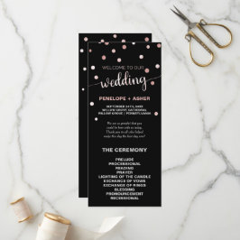 Programa de Boda Confetti de Oro y Glam Negro Rosa