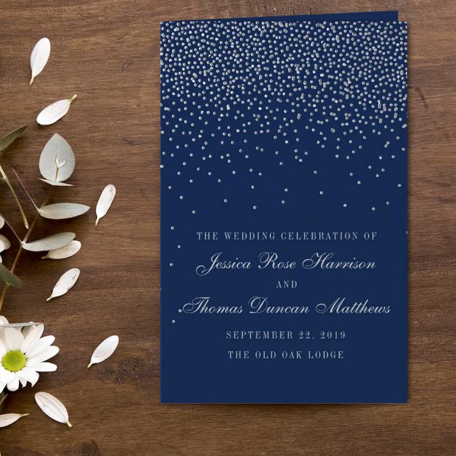Programa de Boda Confetti Navy Blue & Glam Silver (Subido por el creador)
