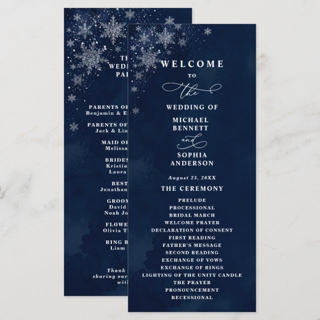Programa de Boda Copos de Nieve de Medianoche (Anverso / Reverso)