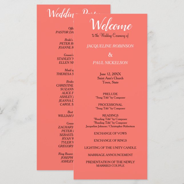 Programa de Boda Coral (Anverso / Reverso)