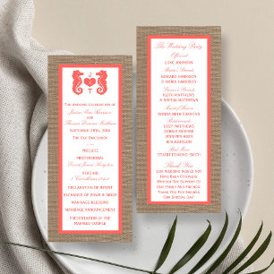 Programa de Boda Coral Seahorse Burlap Beach