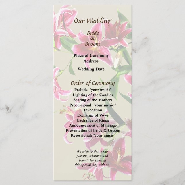 Programa de Boda Corazón de Lirios Estrellados (Anverso)