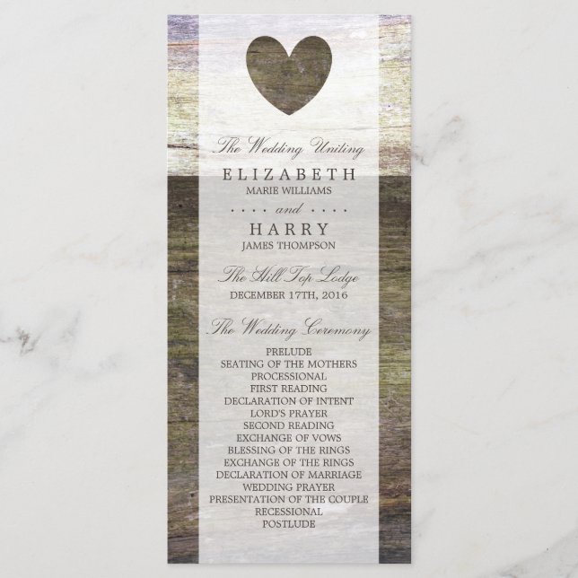 Programa de Boda Corazón de Madera Campestre (Anverso)