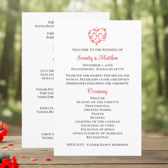 Programa de Boda Corazón Rojo Boho Pájaros del Amo (Subido por el creador)