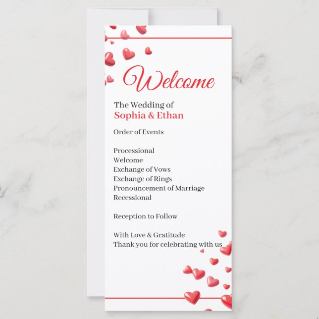 Programa de Boda Corazones de Rosa Suave (Anverso)