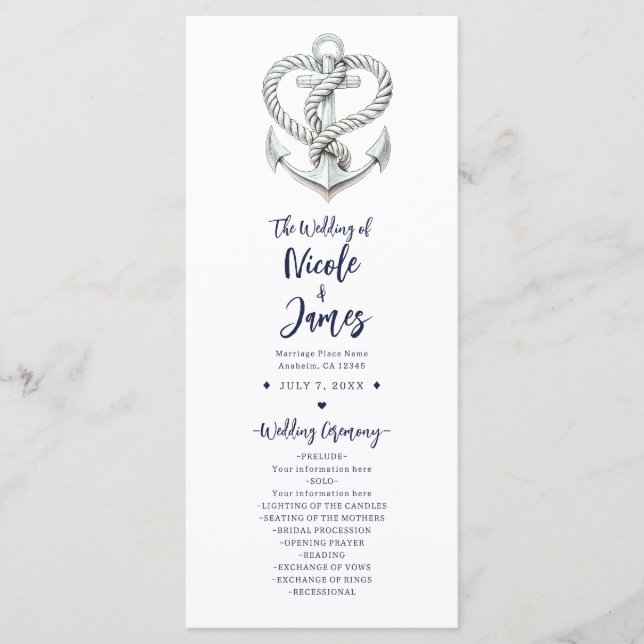 Programa de Boda Costera con Cuerda de Ancla de Co (Anverso)