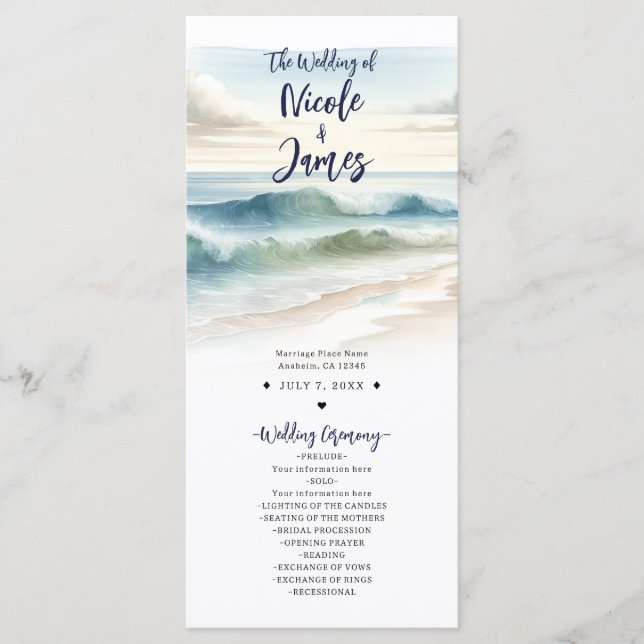Programa de Boda Costera con Olas de Playa en Acua (Anverso)