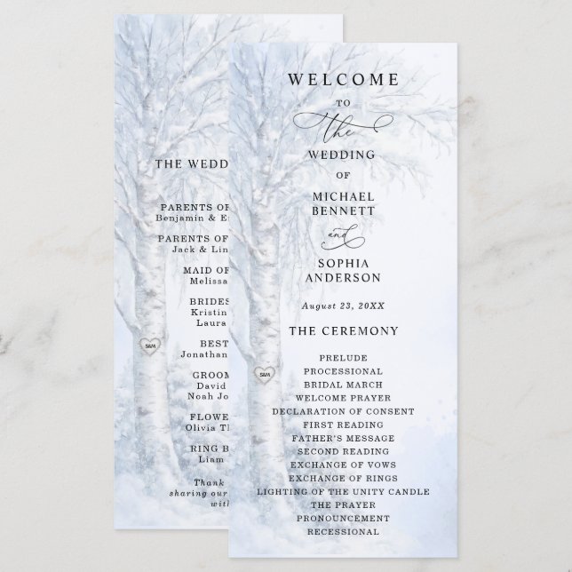 Programa de Boda de Abedul Congelado (Anverso / Reverso)