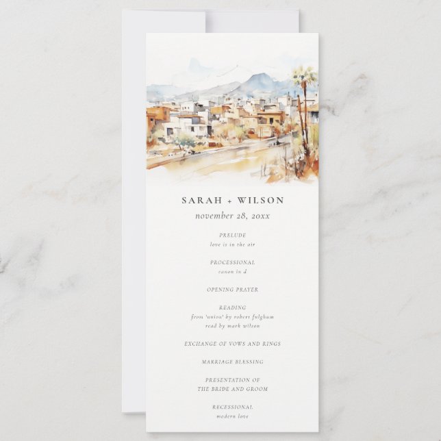 Programa de Boda de Acuarela de Tucson Arizona (Anverso)