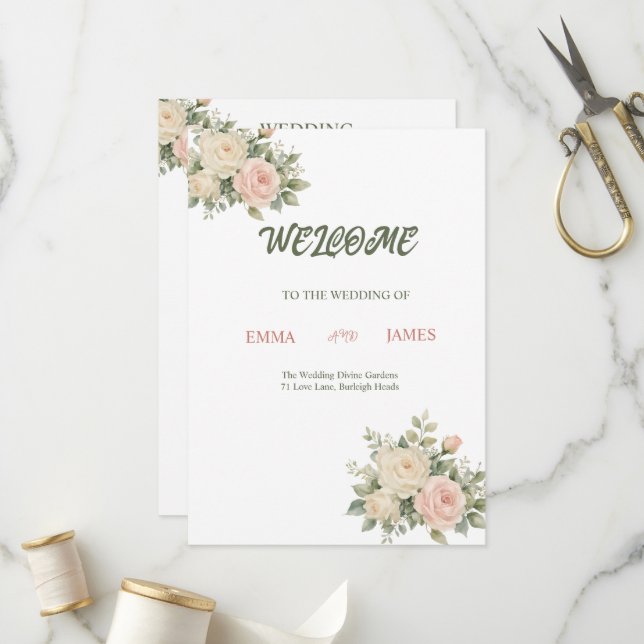Programa de Boda de Acuarela Elegante de Eucalipto (Anverso/Reverso In Situ)