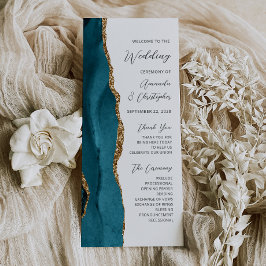 Programa de Boda de Ágata Azul Teal y Oro