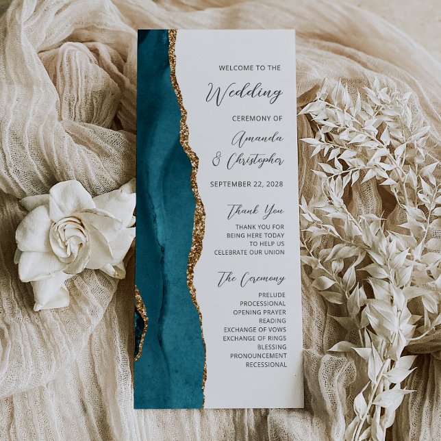 Programa de Boda de Ágata Azul Teal y Oro (Subido por el creador)