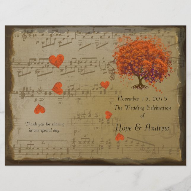 Programa de Boda de Árboles de Hojas de naranja y  (Anverso)