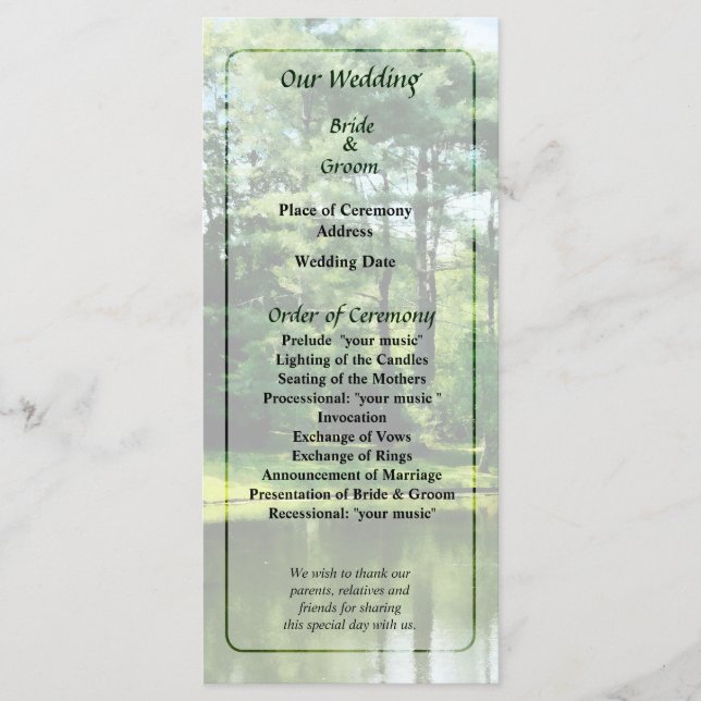 Programa de Boda de Árboles junto al Lago (Anverso)