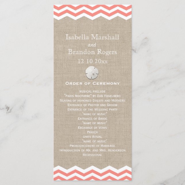 Programa de Boda de Arena Coral y Chevron (Anverso)