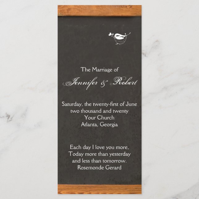 Programa de Boda de Ave de Amo de Chalkboard (Anverso)