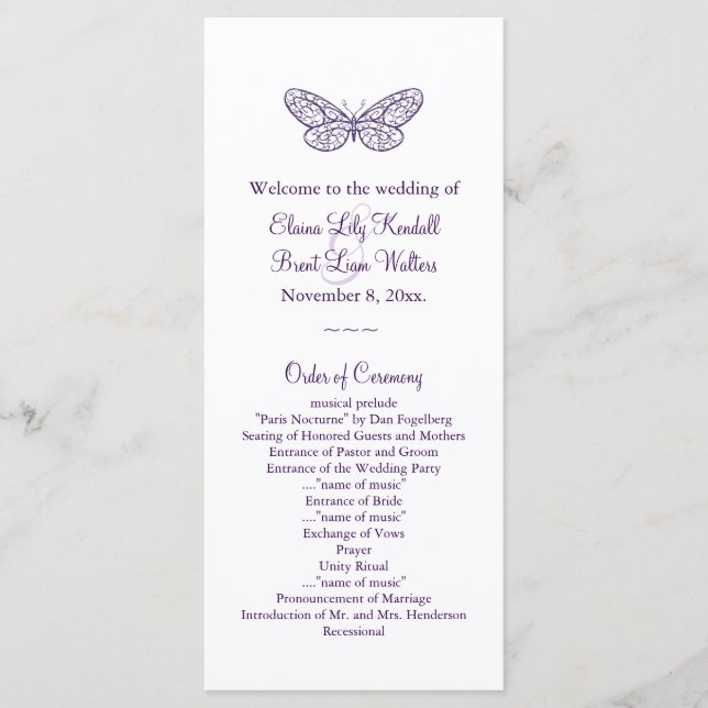 Programa de Boda de Besos de Mariposa Morada (Anverso)