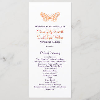 Programa de Boda de Besos de Mariposa (naranja y p
