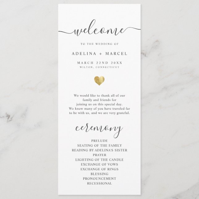 Programa de Boda de Bienvenida de Oro de Caligrafí (Anverso)