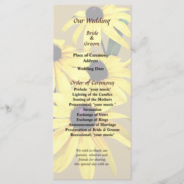 Programa de boda de Black Eyed Susansin a Row (Anverso)