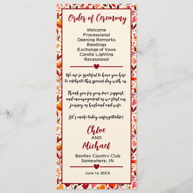 Programa de Boda de Blooms Sombríos (Anverso)