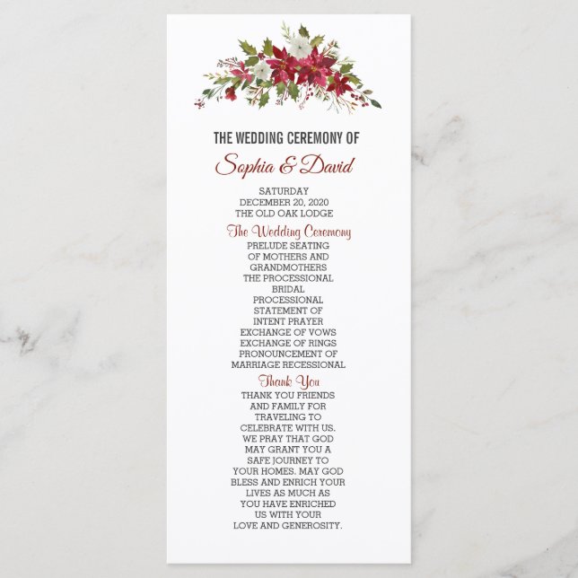 Programa de Boda de Boda de la Poinsettia Roja en  (Anverso)